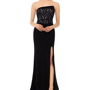 Betsy & Adam Strapless Lace Slit Gown Sz. 10
